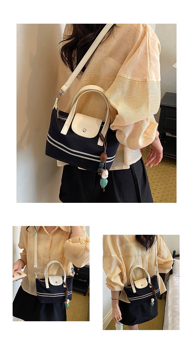 Women's PU Leather & Cloth Contrast Trim Bucket Bag detail 6