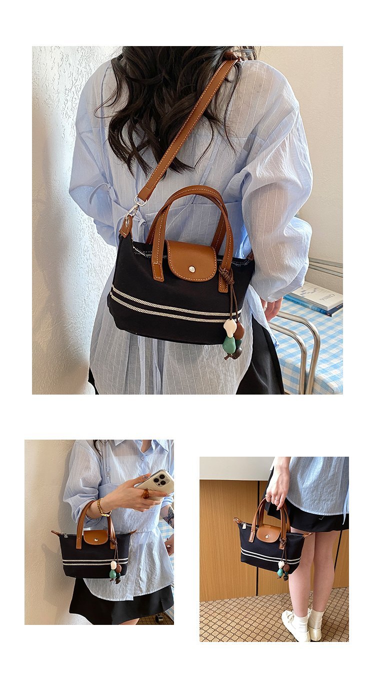 Women's PU Leather & Cloth Contrast Trim Bucket Bag detail 7