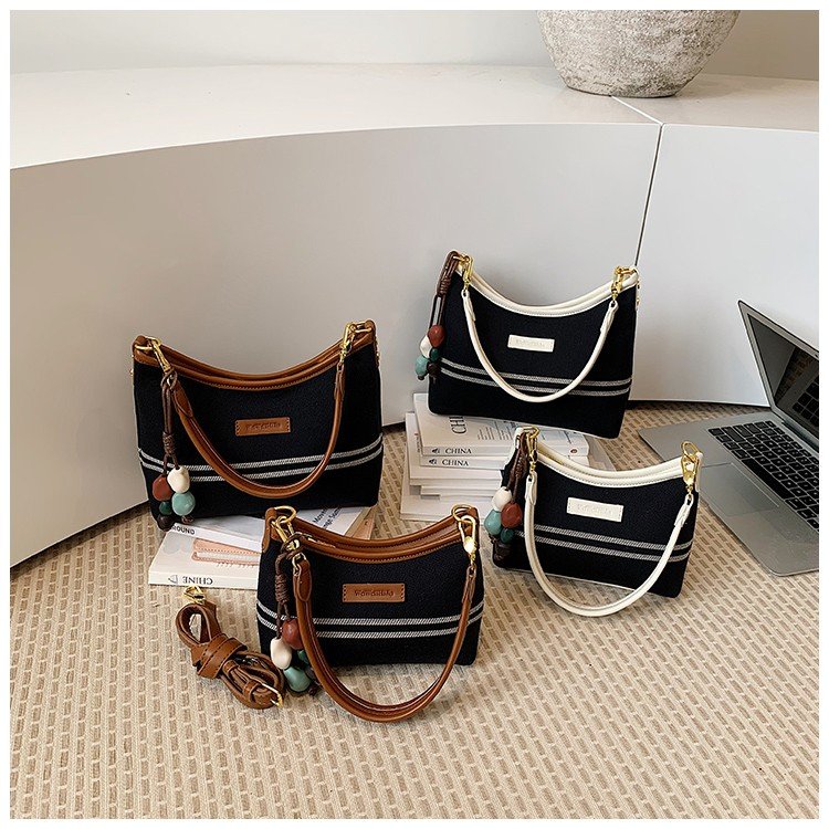Women's PU Leather & Cloth Contrast Trim Flap Shoulder Bag view 2