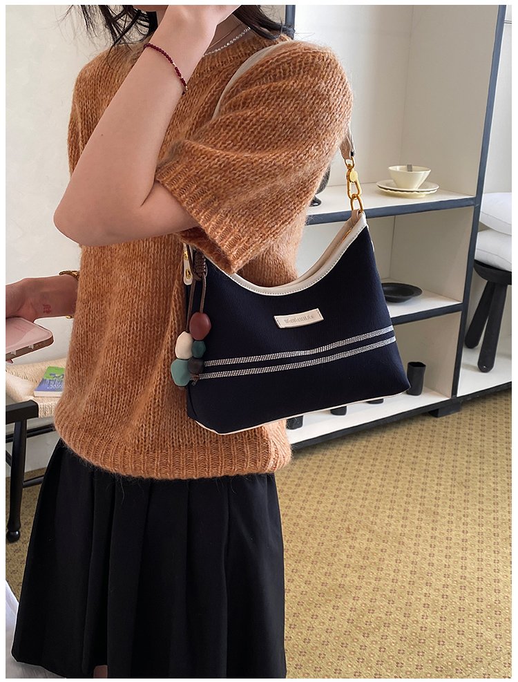 Women's PU Leather & Cloth Contrast Trim Flap Shoulder Bag detail 13