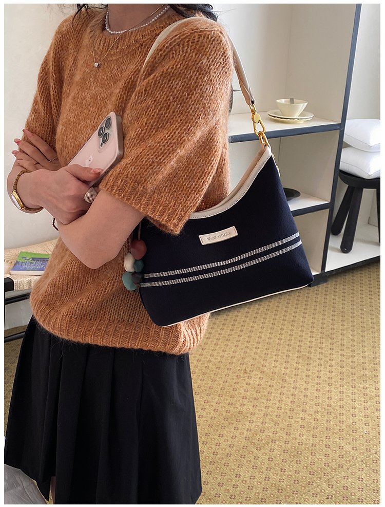 Women's PU Leather & Cloth Contrast Trim Flap Shoulder Bag detail 14