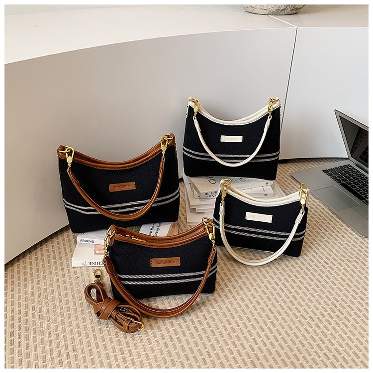 Women's PU Leather & Cloth Contrast Trim Flap Shoulder Bag detail 1