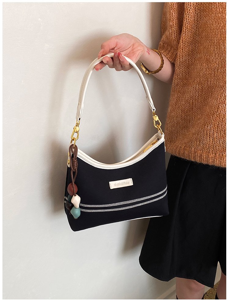 Women's PU Leather & Cloth Contrast Trim Flap Shoulder Bag detail 29