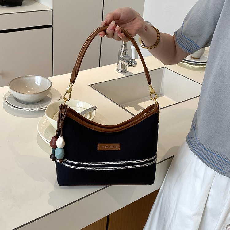 Women's PU Leather & Cloth Contrast Trim Flap Shoulder Bag view 1