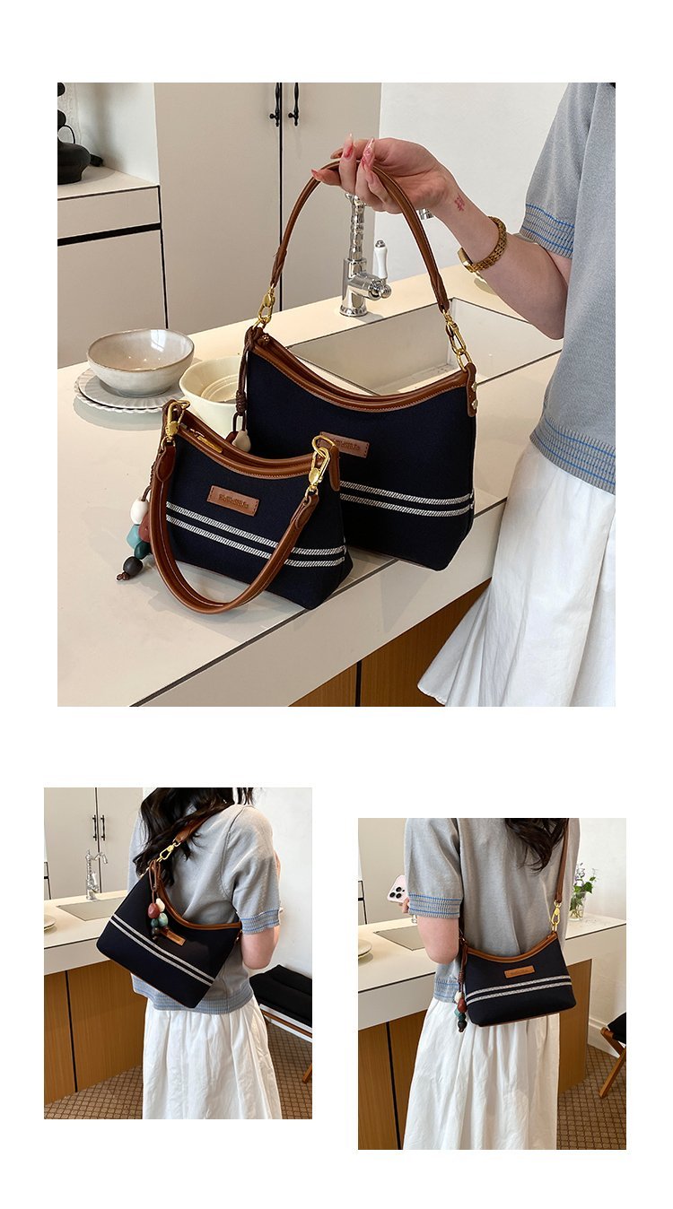 Women's PU Leather & Cloth Contrast Trim Flap Shoulder Bag detail 6