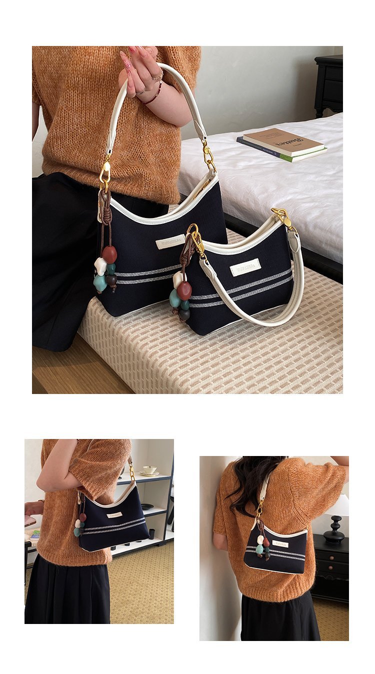 Women's PU Leather & Cloth Contrast Trim Flap Shoulder Bag detail 7
