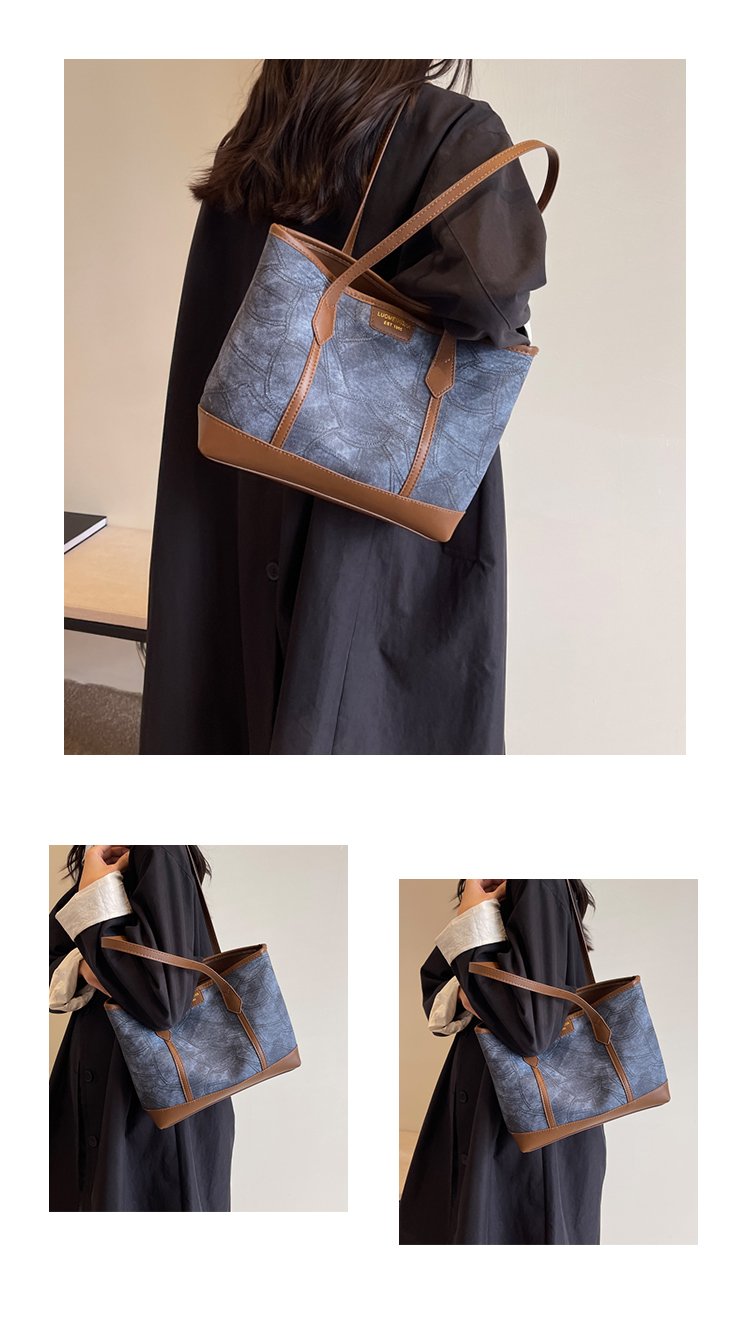 Women's PU Leather Contrast Trim Textured Tote Bag detail 11