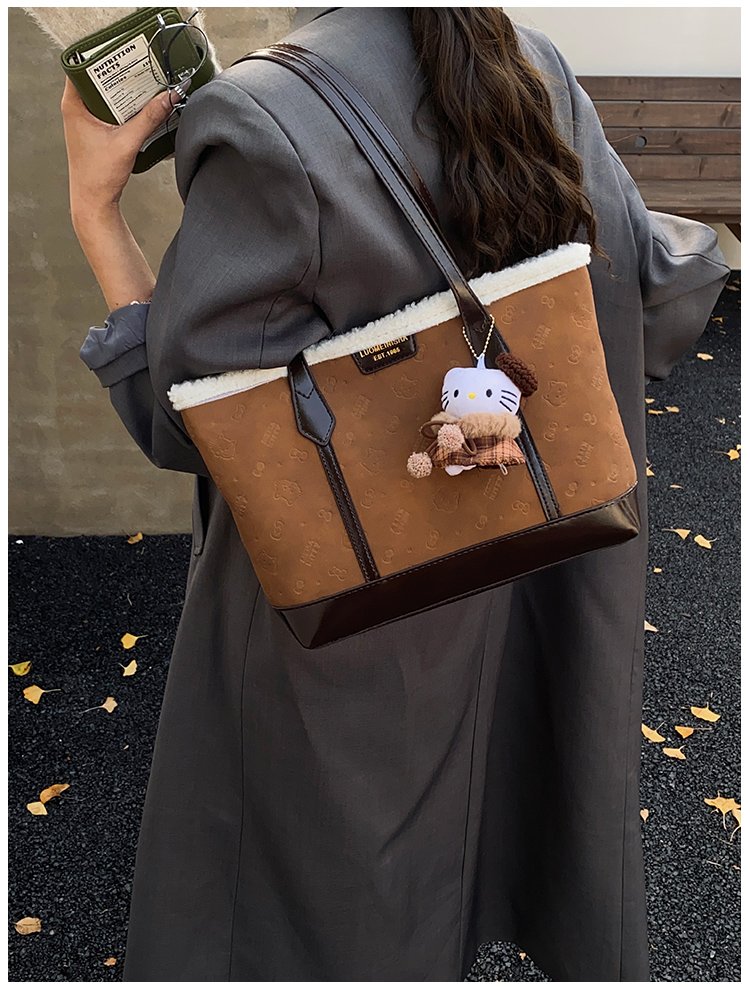 Unisex PU Leather Contrast Trim Tote Bag view 2