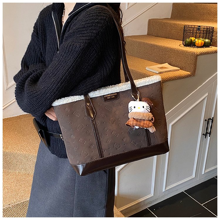 Unisex PU Leather Contrast Trim Tote Bag detail 12