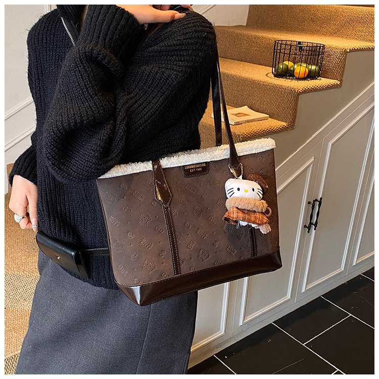 Unisex PU Leather Contrast Trim Tote Bag detail 14
