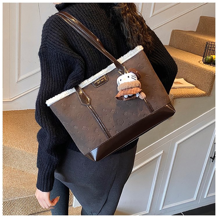 Unisex PU Leather Contrast Trim Tote Bag detail 16