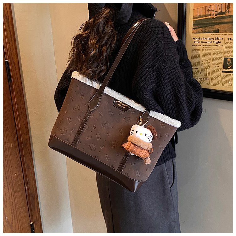Unisex PU Leather Contrast Trim Tote Bag detail 18