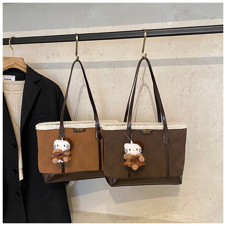 Unisex PU Leather Contrast Trim Tote Bag detail 1