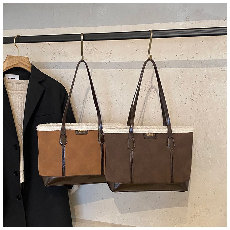 Unisex PU Leather Contrast Trim Tote Bag detail 2