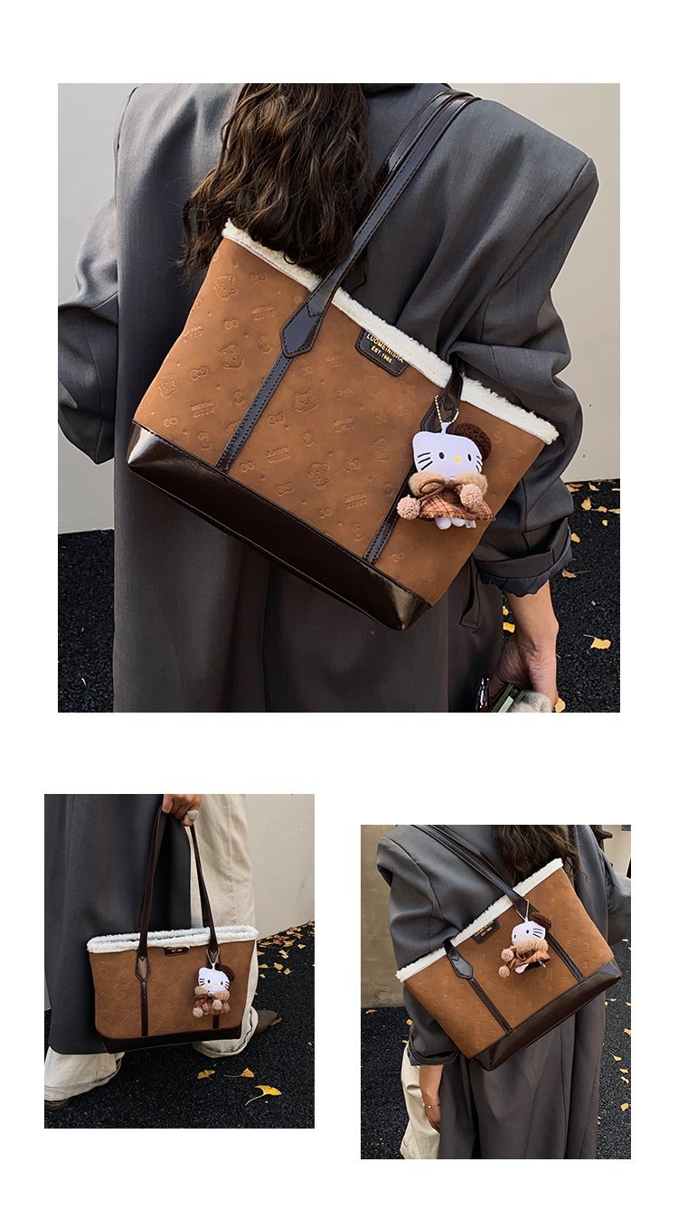 Unisex PU Leather Contrast Trim Tote Bag detail 5