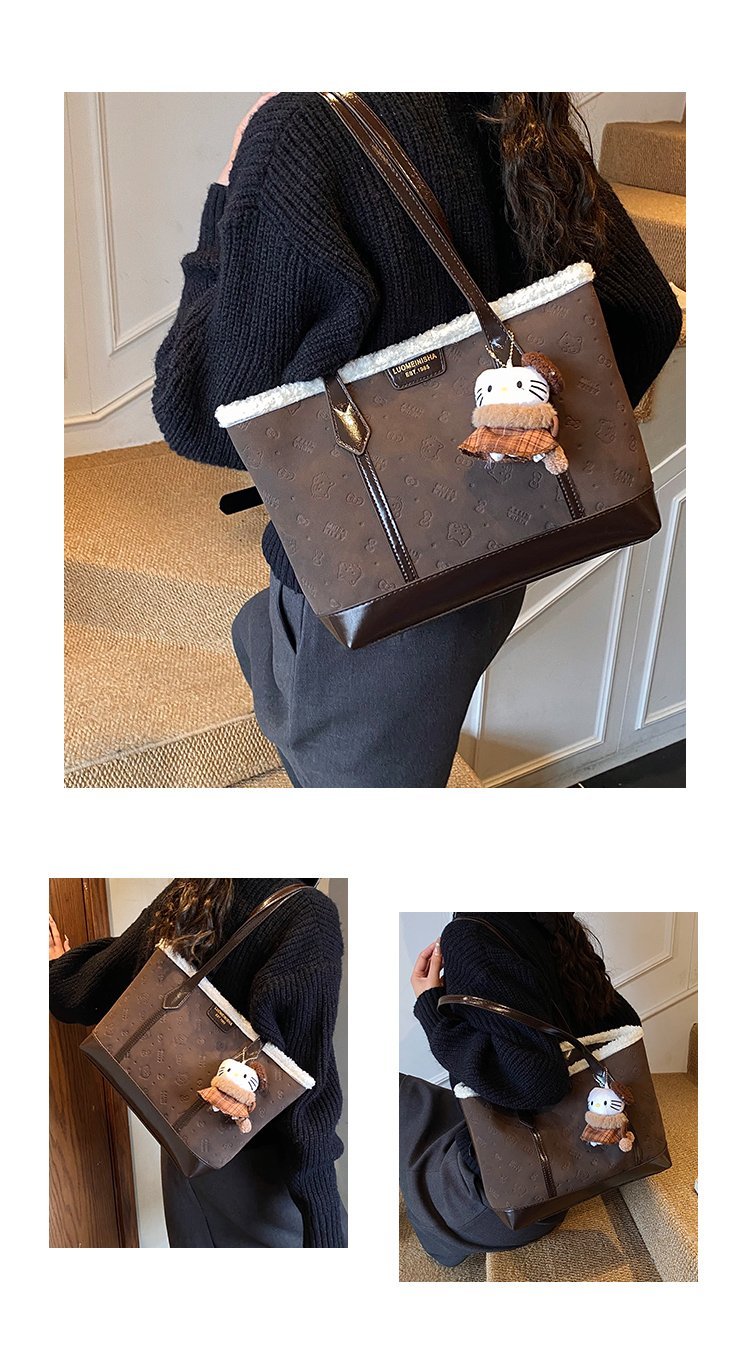 Unisex PU Leather Contrast Trim Tote Bag detail 7