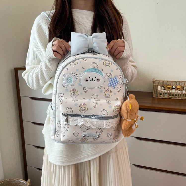 Women's Cute Cartoon Print Waterproof PU Leather Backpack detail 10