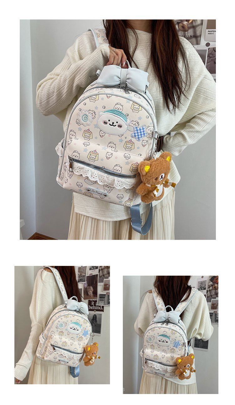 Women's Cute Cartoon Print Waterproof PU Leather Backpack detail 11