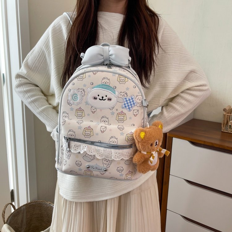 Women's Cute Cartoon Print Waterproof PU Leather Backpack detail 12