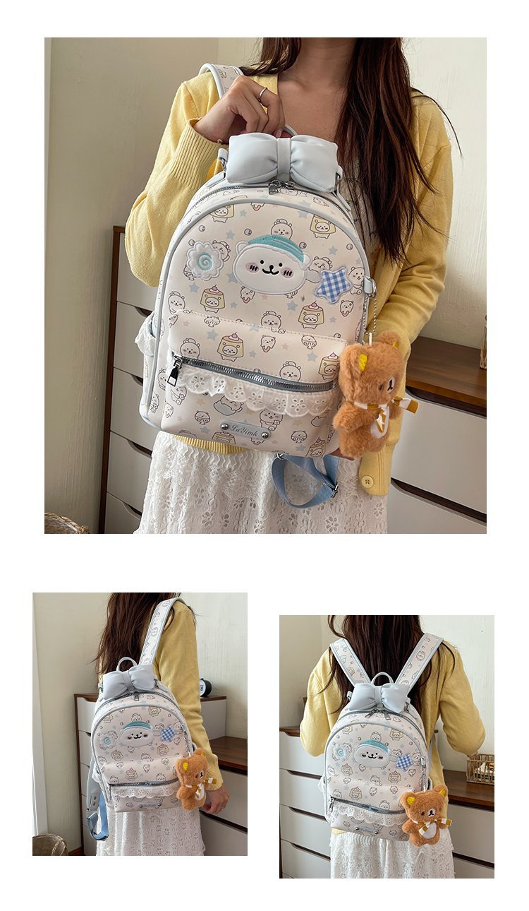 Women's Cute Cartoon Print Waterproof PU Leather Backpack detail 13