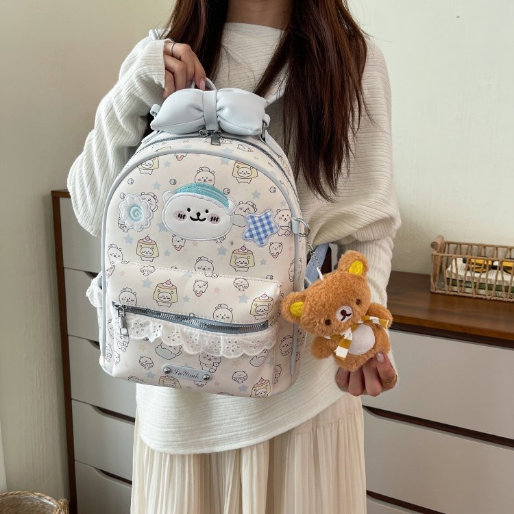 Women's Cute Cartoon Print Waterproof PU Leather Backpack detail 14