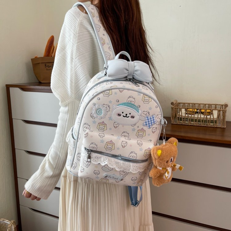 Women's Cute Cartoon Print Waterproof PU Leather Backpack detail 15