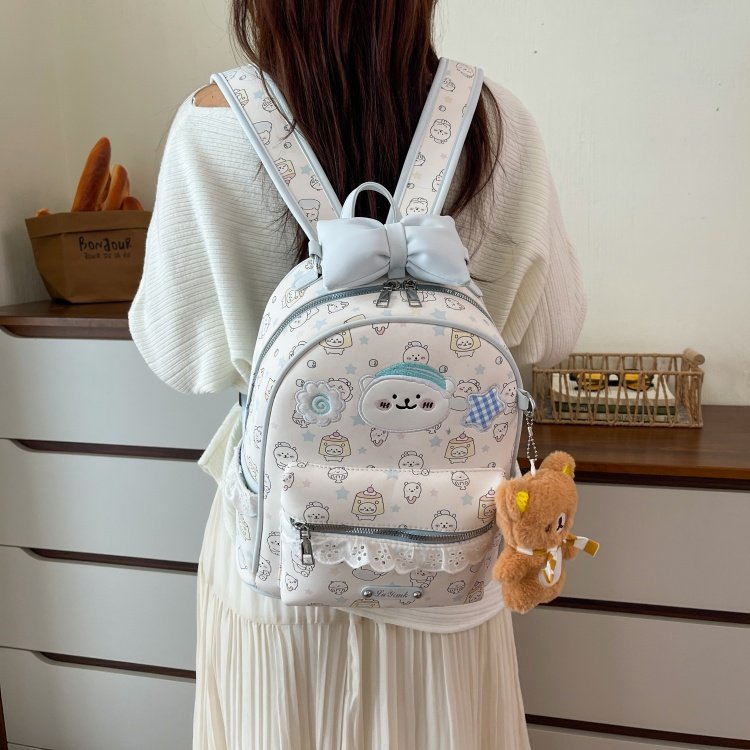 Women's Cute Cartoon Print Waterproof PU Leather Backpack detail 16