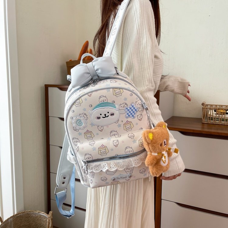 Women's Cute Cartoon Print Waterproof PU Leather Backpack detail 17