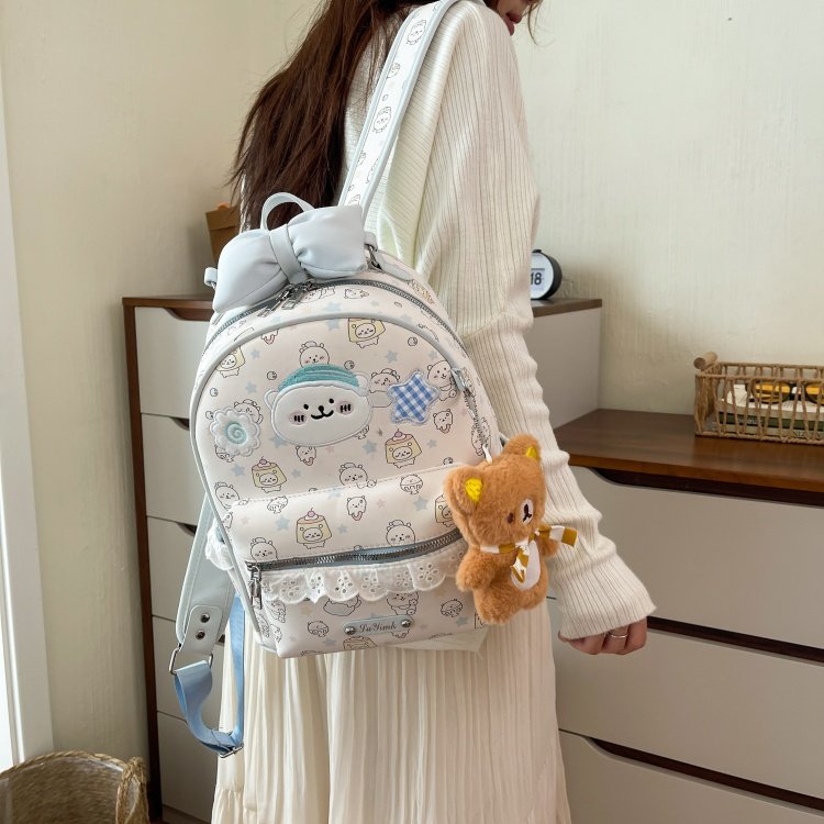 Women's Cute Cartoon Print Waterproof PU Leather Backpack detail 18