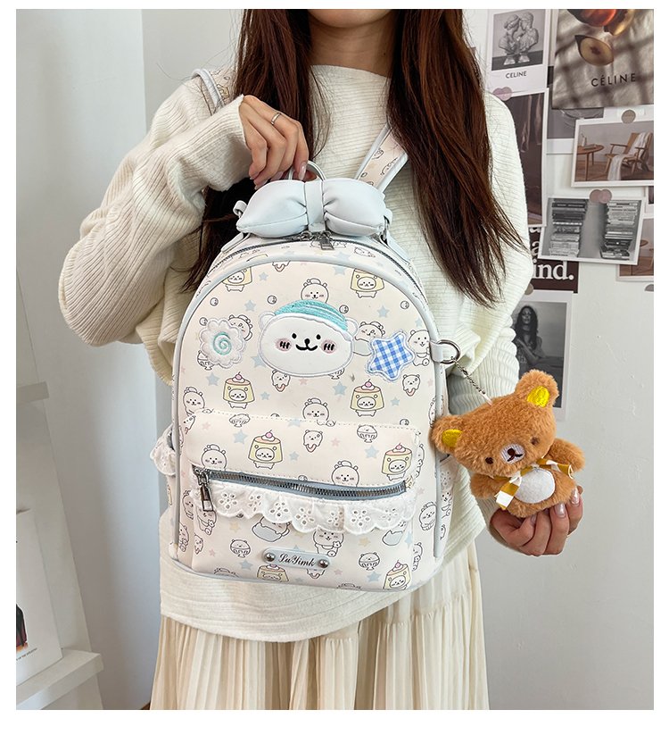 Women's Cute Cartoon Print Waterproof PU Leather Backpack detail 1