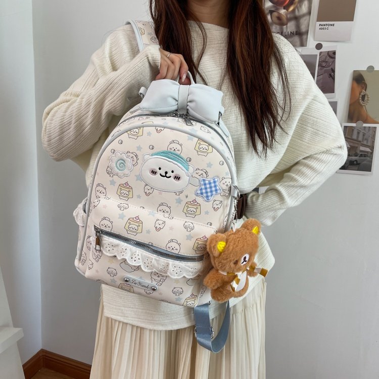 Women's Cute Cartoon Print Waterproof PU Leather Backpack detail 21