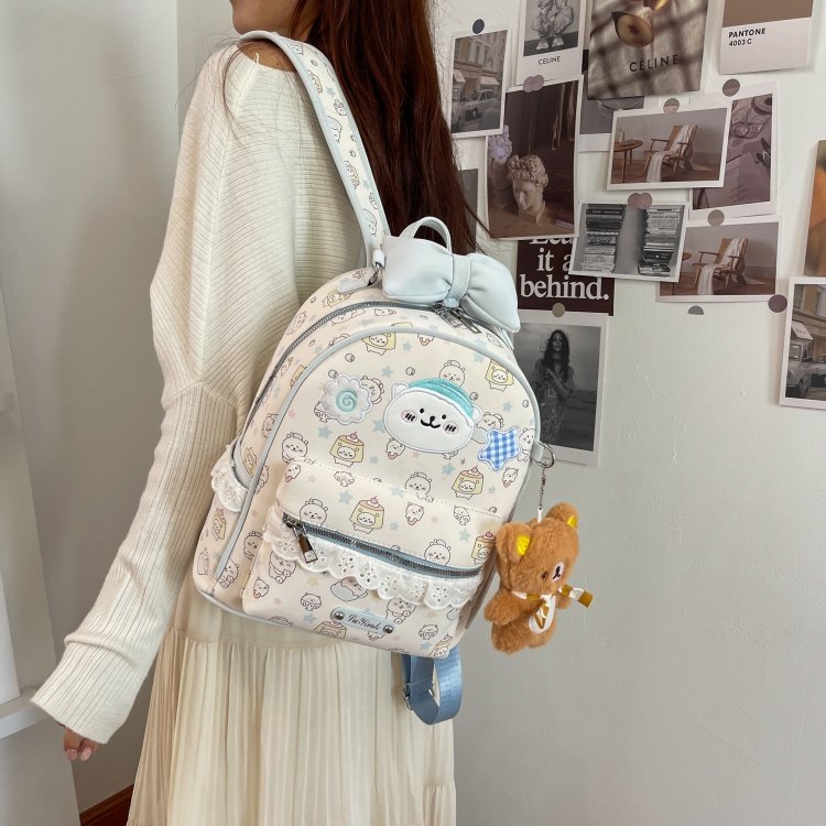 Women's Cute Cartoon Print Waterproof PU Leather Backpack detail 23