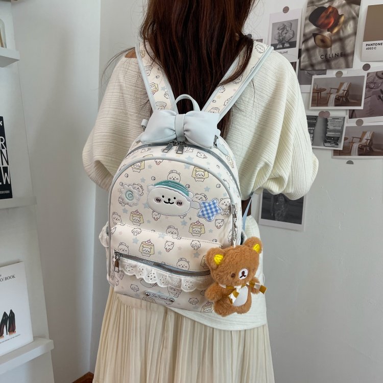 Women's Cute Cartoon Print Waterproof PU Leather Backpack detail 24