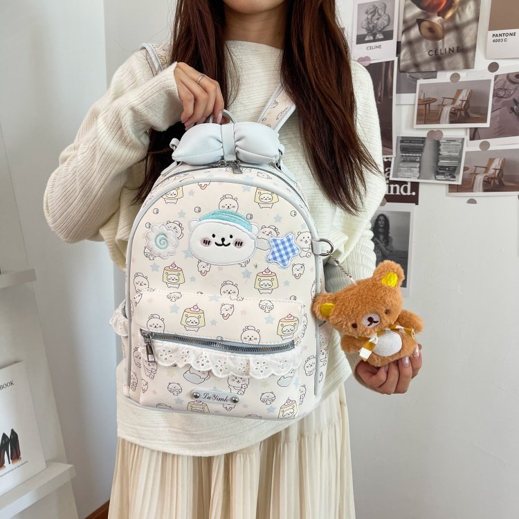 Women's Cute Cartoon Print Waterproof PU Leather Backpack detail 26