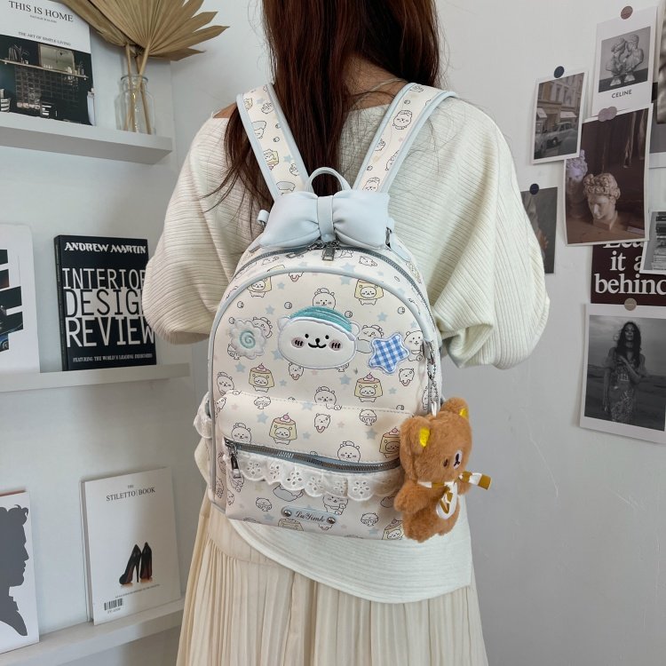 Women's Cute Cartoon Print Waterproof PU Leather Backpack detail 27