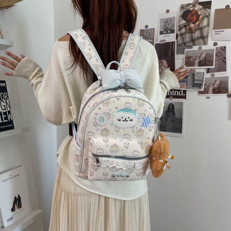 Women's Cute Cartoon Print Waterproof PU Leather Backpack detail 28
