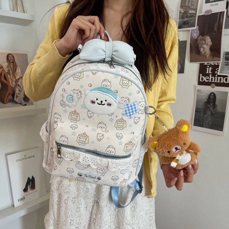 Women's Cute Cartoon Print Waterproof PU Leather Backpack detail 29