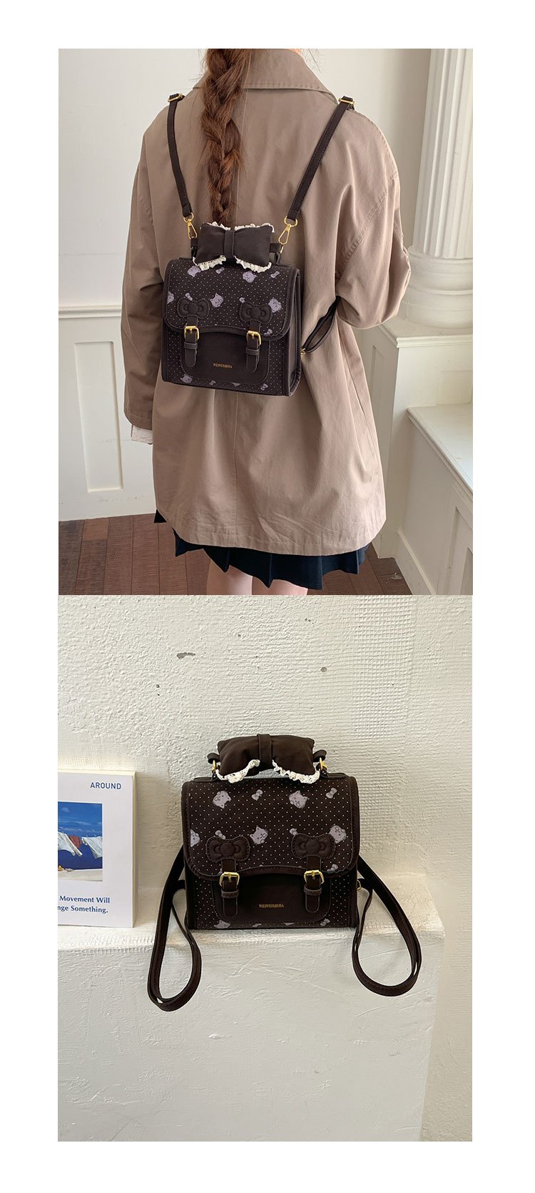 Women's Cute Cartoon Print Waterproof PU Leather Backpack detail 32