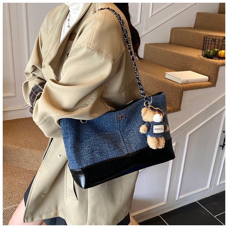 Women's Denim & PU Denim Look Bucket Bag detail 12