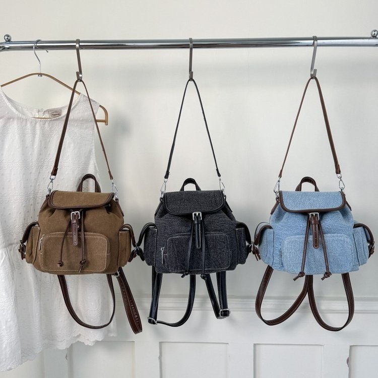 Women's PU Leather Drawstring Bucket Backpack view 2