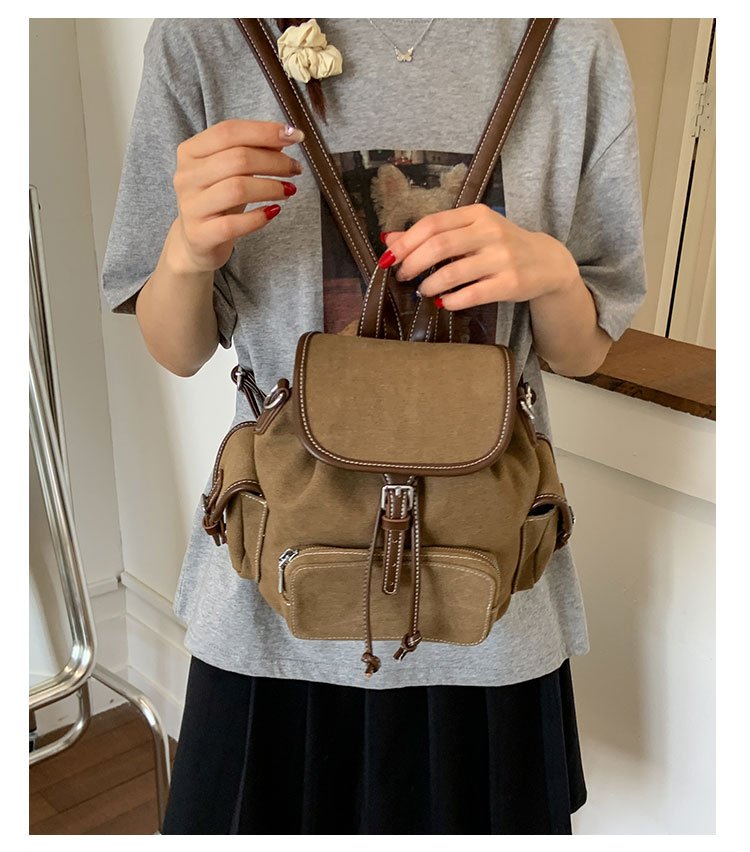 Women's PU Leather Drawstring Bucket Backpack detail 14