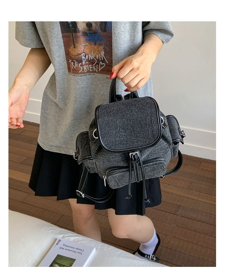 Women's PU Leather Drawstring Bucket Backpack detail 17