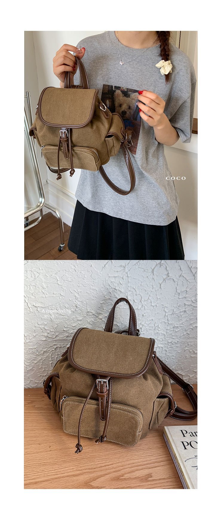 Women's PU Leather Drawstring Bucket Backpack detail 18