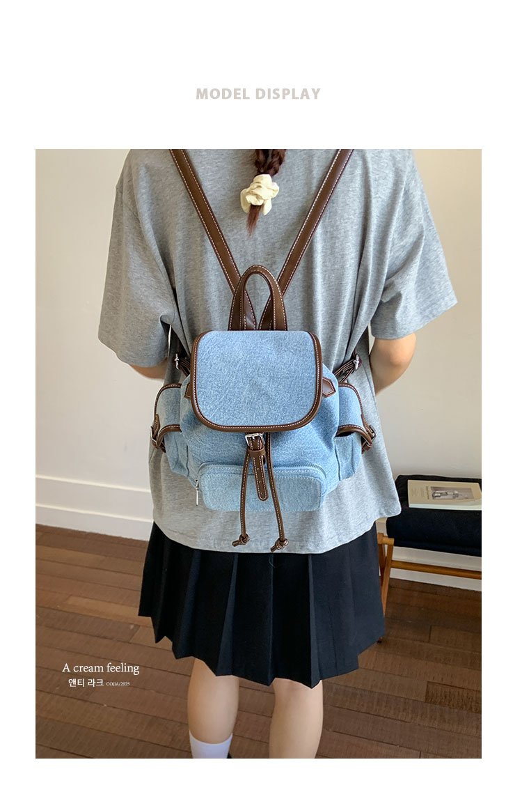 Women's PU Leather Drawstring Bucket Backpack detail 1