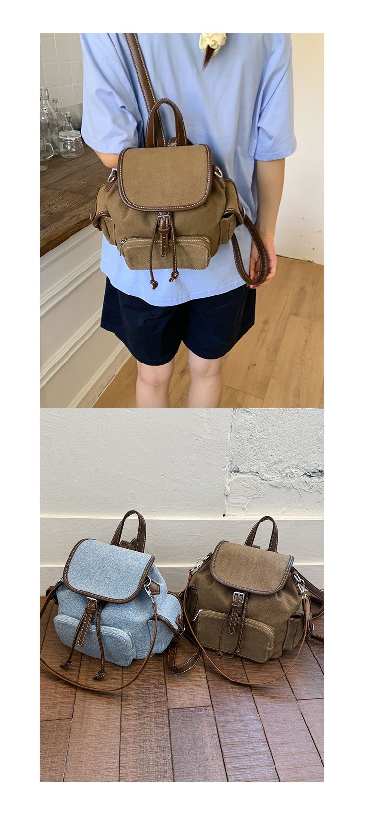 Women's PU Leather Drawstring Bucket Backpack detail 27