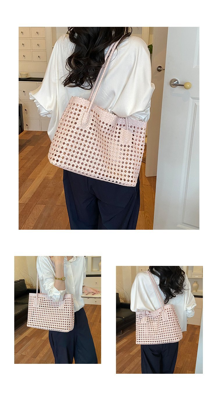 Women's PU Leather Gingham Basket Tote Bag detail 11