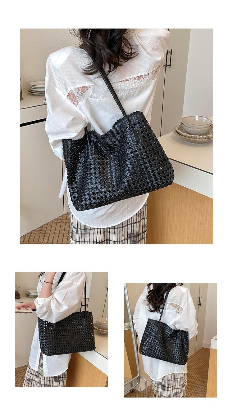 Women's PU Leather Gingham Basket Tote Bag detail 12