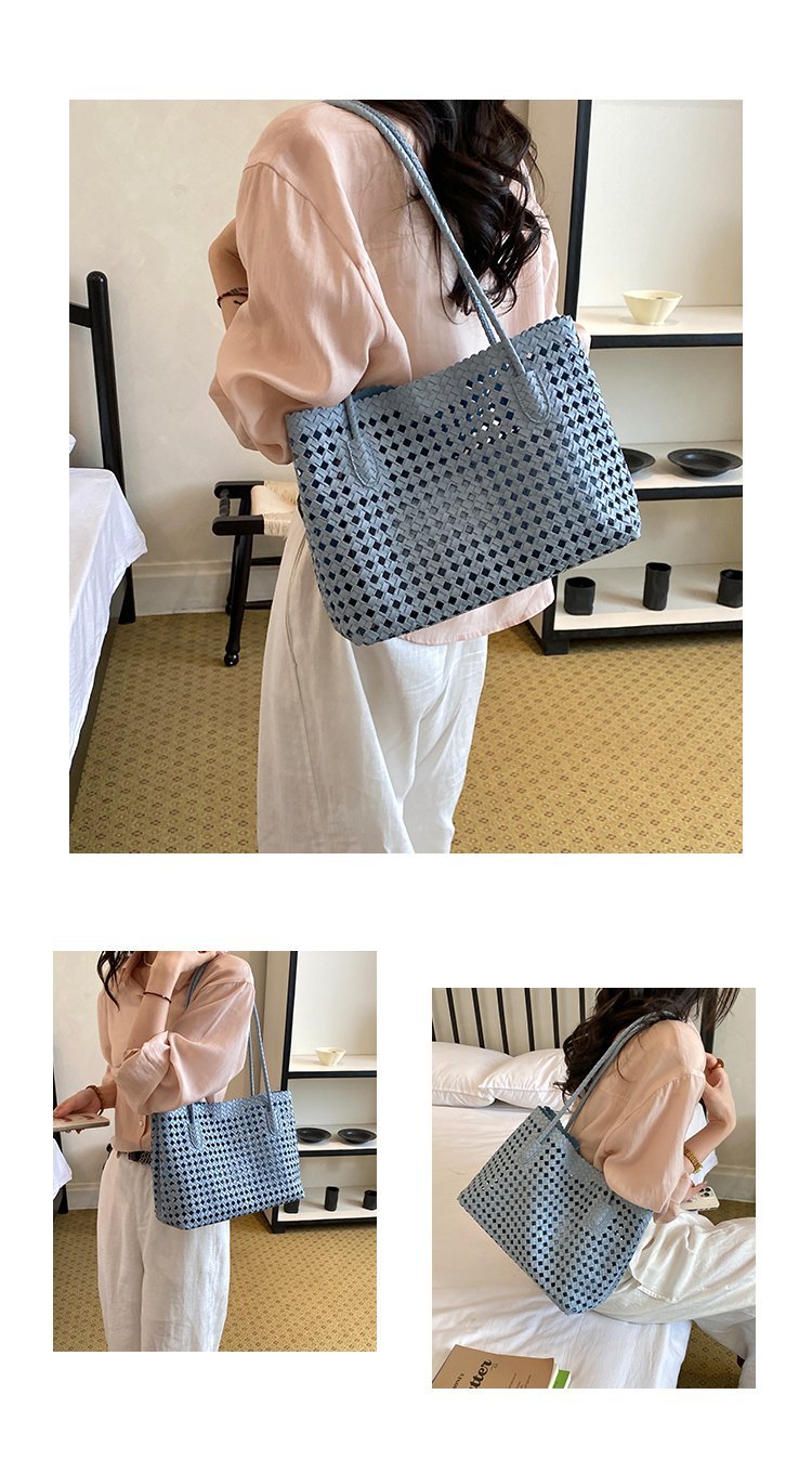 Women's PU Leather Gingham Basket Tote Bag detail 13