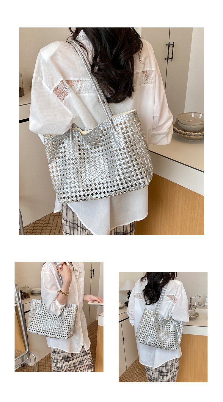 Women's PU Leather Gingham Basket Tote Bag detail 15
