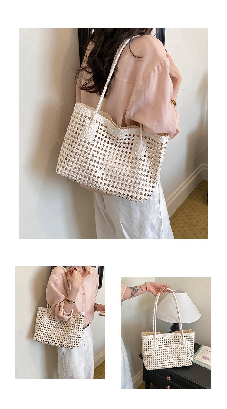 Women's PU Leather Gingham Basket Tote Bag detail 17